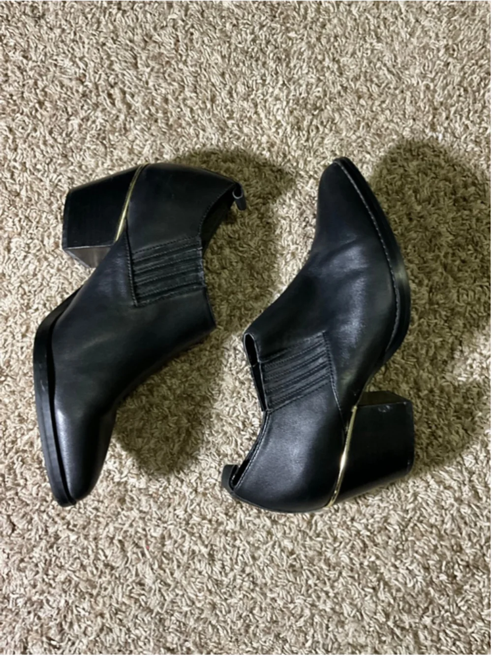 Bleeker & Bond Black Leather Boooties with Ruching and Gold Accent